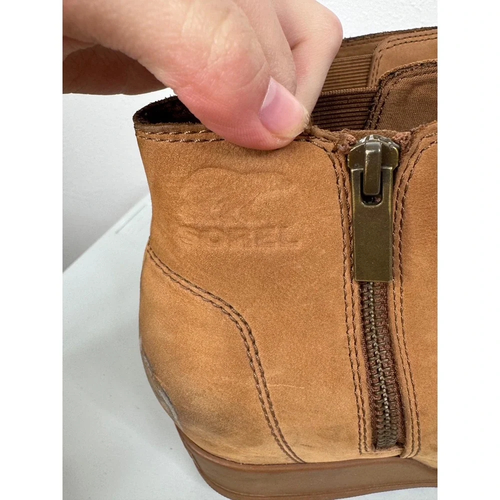 Sorel Brown Leather Wedge Ankle Boots Size 10 - Picture 7 of 8